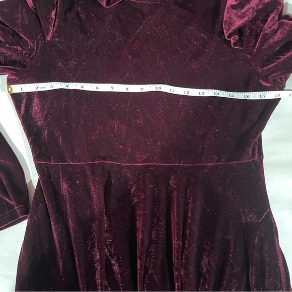 Velvet Burgundy Long Sleeve Maxi Ruffle Shoulder Cottagecore Witchy Prairie - Picture 10 of 12